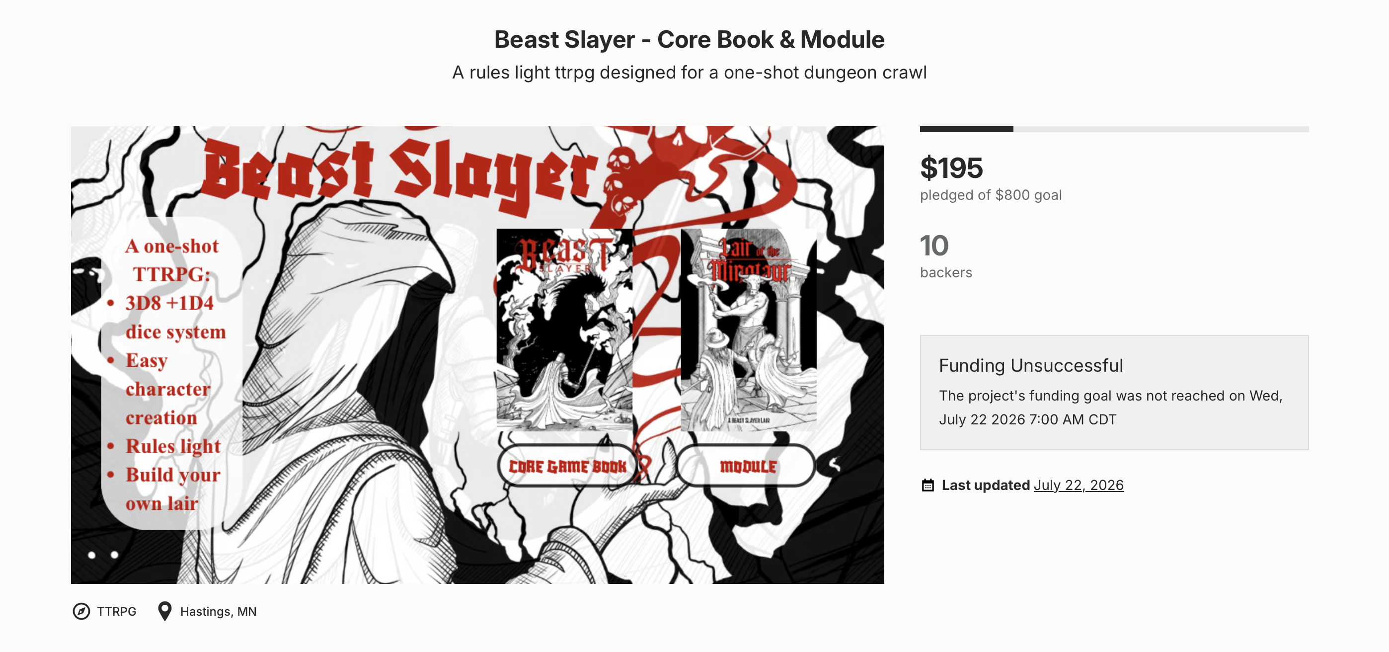 Beast Slayer failure on kickstarter